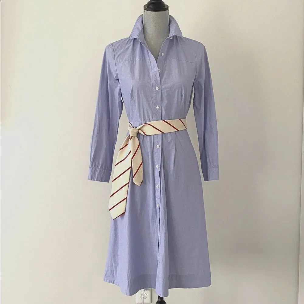 J.Crew Blue Button-Up Cotton Midi Dress Sz 4 Preppy Academia Classic Euro Summer